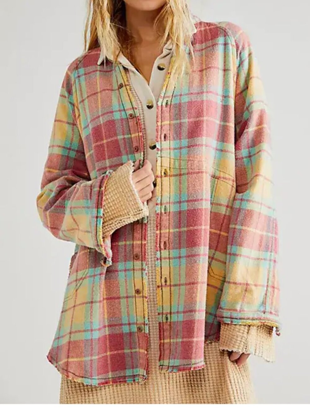 We the Free Plaid Cozy Button-Up Shirt Jacket Oversized Flannel Shacket Small
